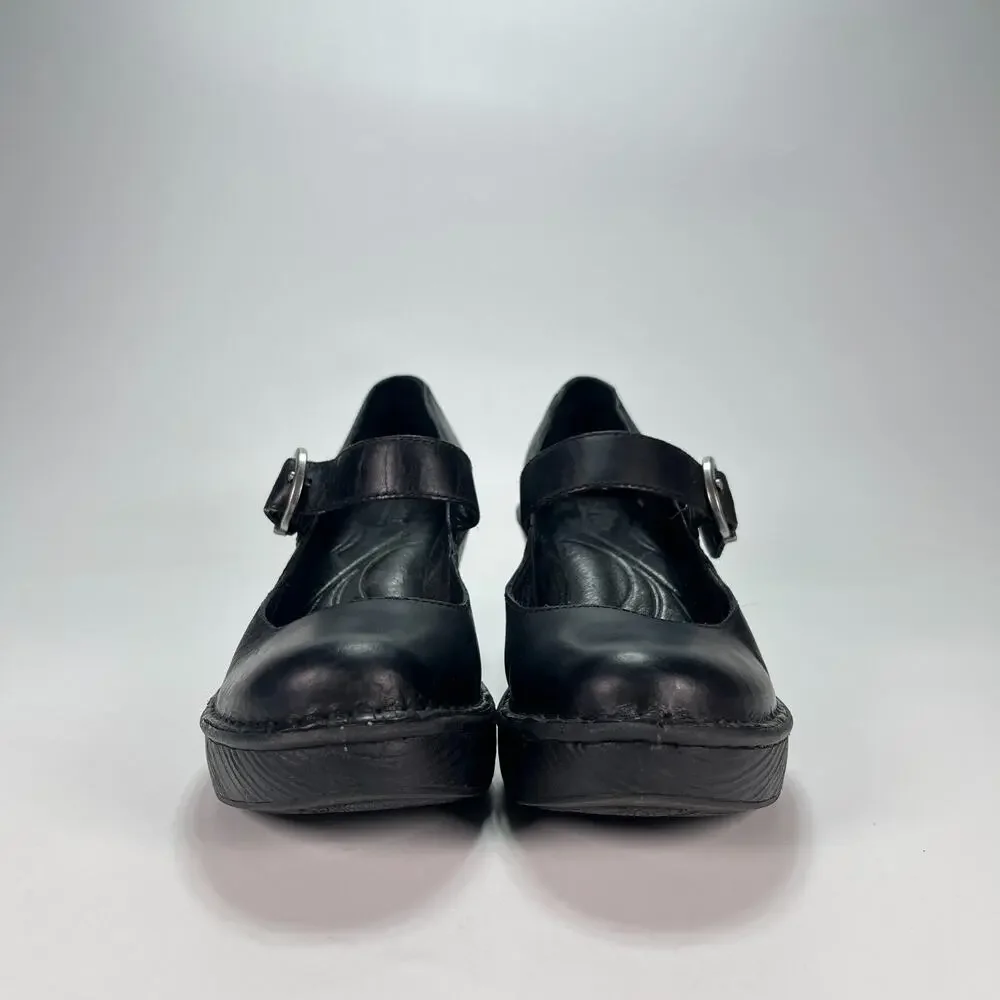 Born Mary Jane Black Leather Chunky Wedge Heels Pumps Shoes Women's Size 6.5M